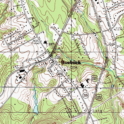 Topographic Map of Roebuck Census Designated Place, SC