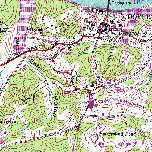 Topographic Map of City of Dover, TN
