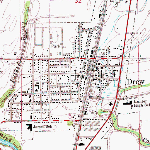 Topographic Map of City of Drew, MS