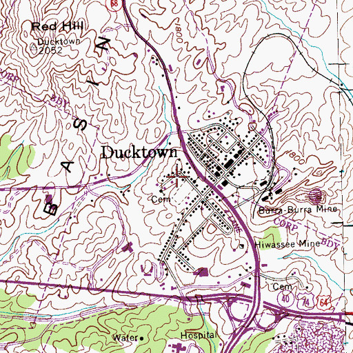 Topographic Map of City of Ducktown, TN