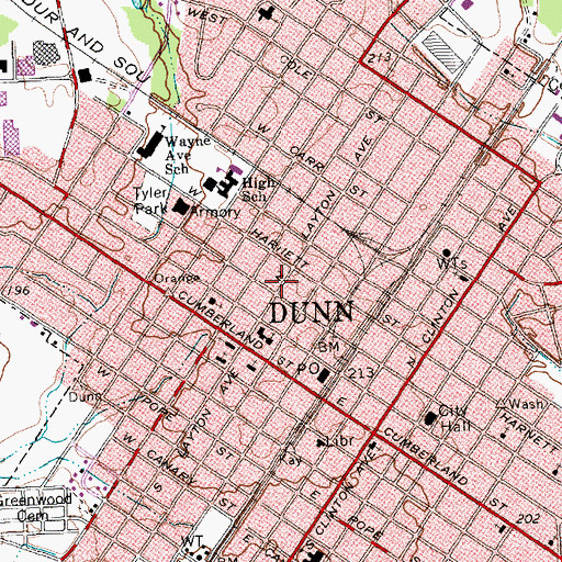 Topographic Map of City of Dunn, NC