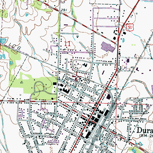Topographic Map of City of Durant, MS