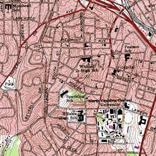 Topographic Map of City of Durham, NC