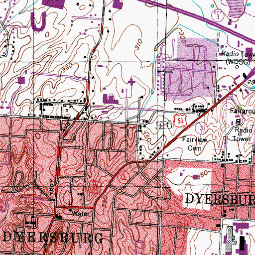 Topographic Map of City of Dyersburg, TN
