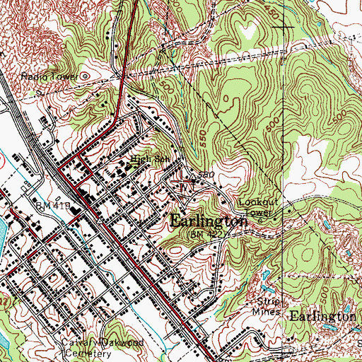 Topographic Map of City of Earlington, KY