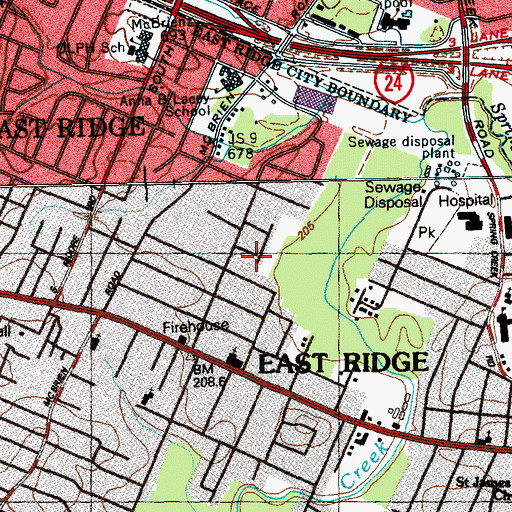 Topographic Map of City of East Ridge, TN