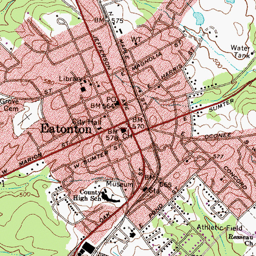 Topographic Map of City of Eatonton, GA