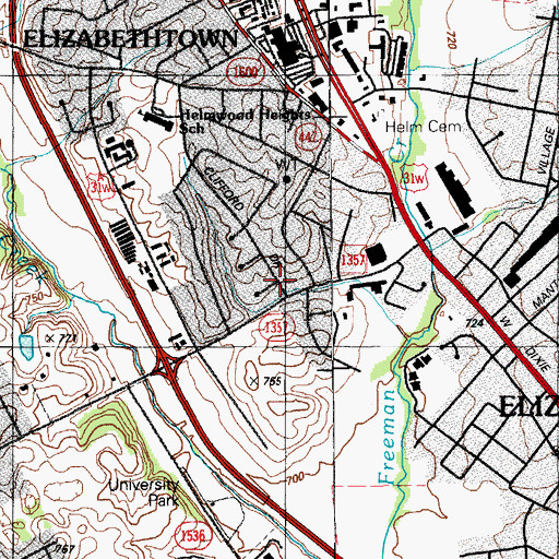 Topographic Map of City of Elizabethtown, KY