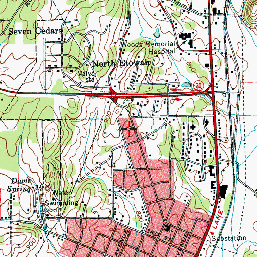 Topographic Map of City of Etowah, TN