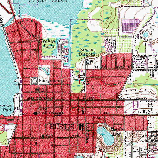 Topographic Map of City of Eustis, FL