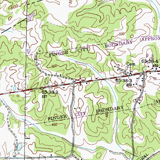 Topographic Map of City of Finger, TN
