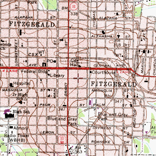 Topographic Map of City of Fitzgerald, GA