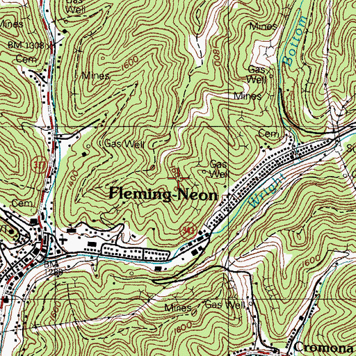 Topographic Map of City of Fleming-Neon, KY