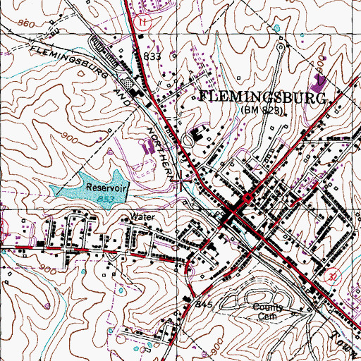 Topographic Map of City of Flemingsburg, KY