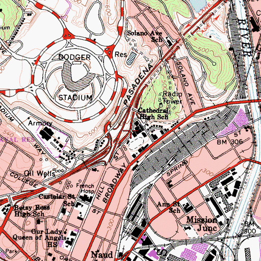 Topographic Map of Cathedral High School, CA