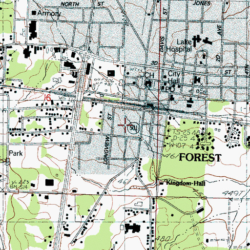 Topographic Map of City of Forest, MS