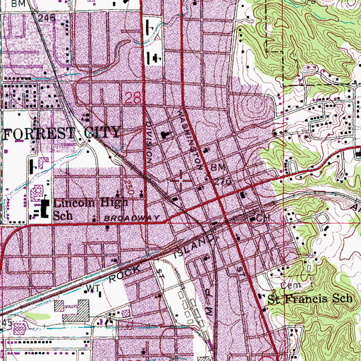 Topographic Map of City of Forrest City, AR