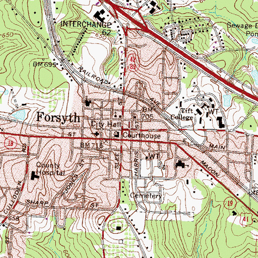 Topographic Map of City of Forsyth, GA