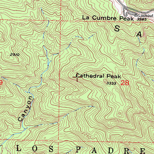 Topographic Map of Cathedral Peak, CA