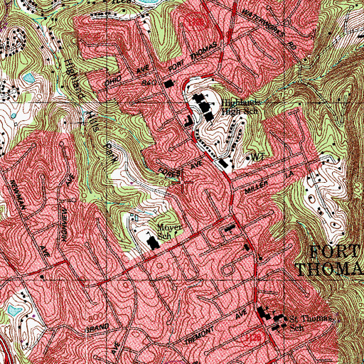 Topographic Map of City of Fort Thomas, KY