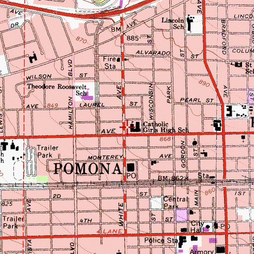 Topographic Map of Catholic Girls High School, CA
