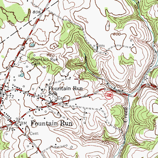 Topographic Map of City of Fountain Run, KY