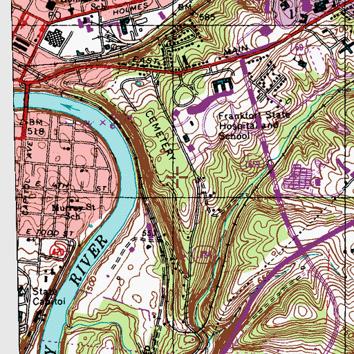 Topographic Map of City of Frankfort, KY
