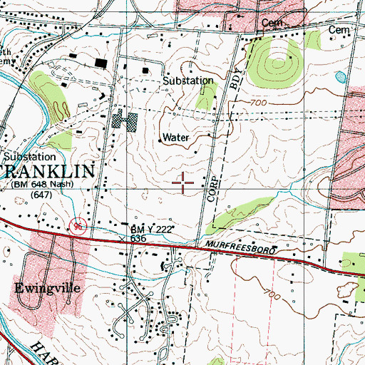 Topographic Map of City of Franklin, TN