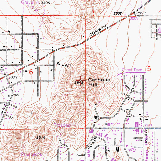 Topographic Map of Catholic Hill, CA