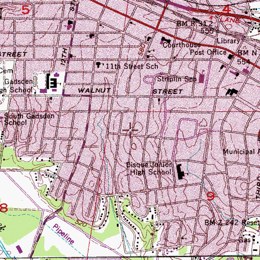 Topographic Map of City of Gadsden, AL