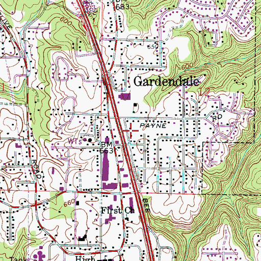 Topographic Map of City of Gardendale, AL