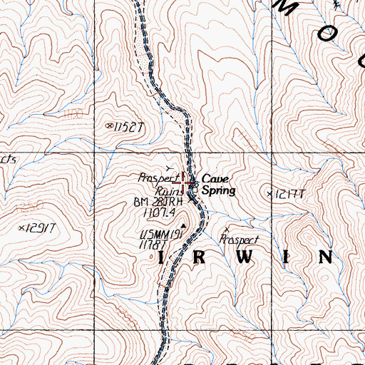 Topographic Map of Cave Spring, CA