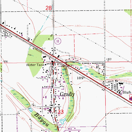 Topographic Map of City of Grady, AR