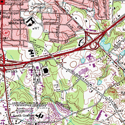 Topographic Map of City of Graham, NC