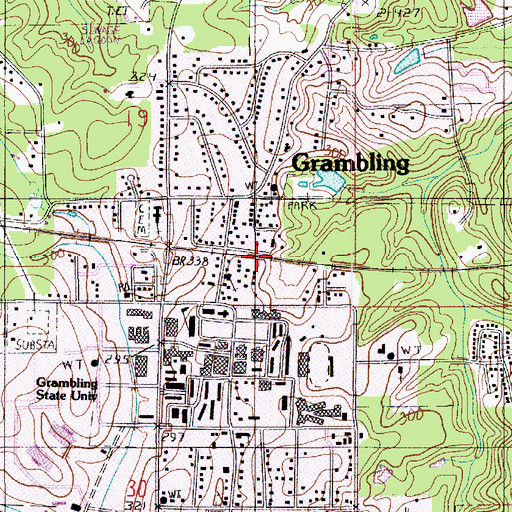 Topographic Map of City of Grambling, LA