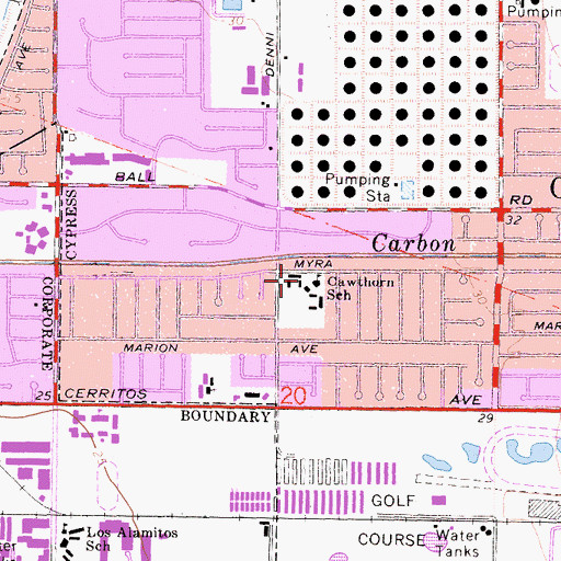 Topographic Map of Robert C Cawthon Elementary School, CA