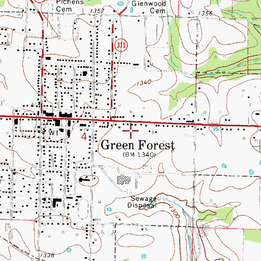 Topographic Map of City of Green Forest, AR