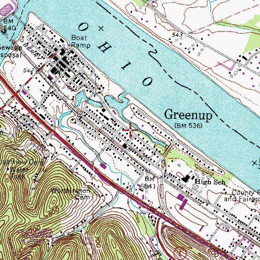 Topographic Map of City of Greenup, KY