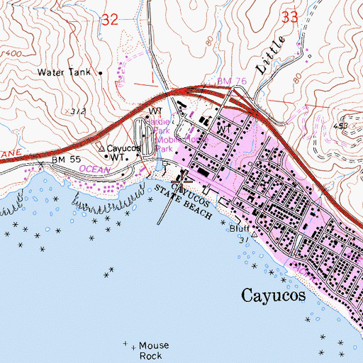 Topographic Map of Cayucos State Beach, CA
