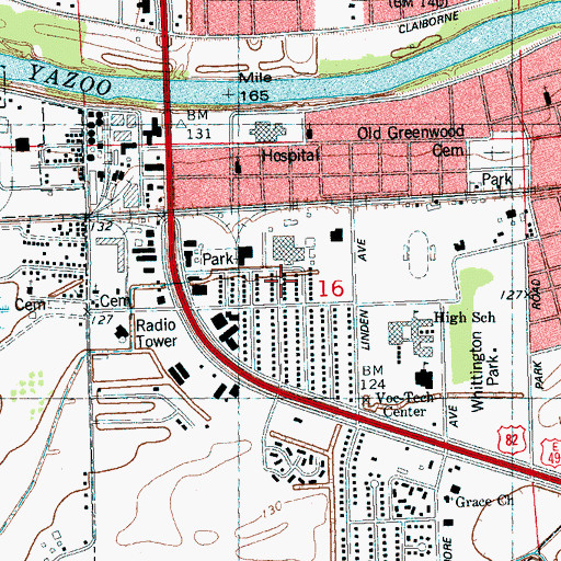 Topographic Map of City of Greenwood, MS