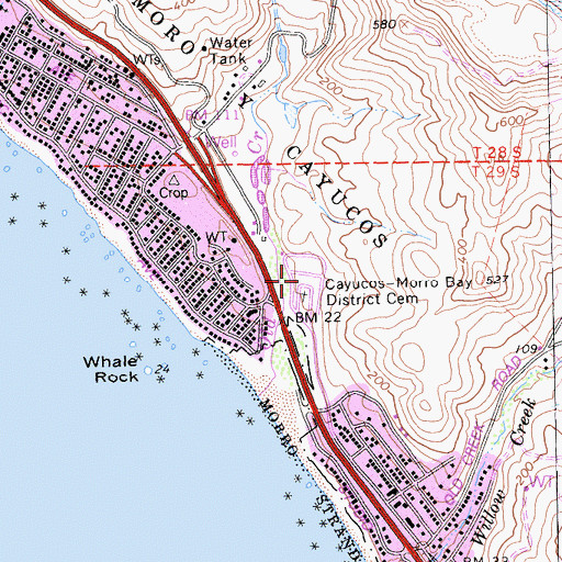 Topographic Map of Cayucos-Morro Bay District Cemetery, CA
