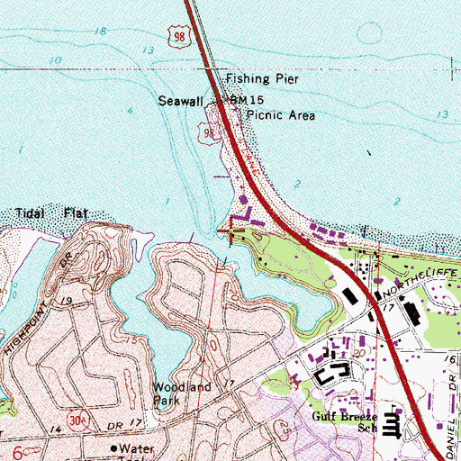 Topographic Map of City of Gulf Breeze, FL