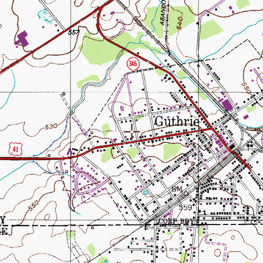 Topographic Map of City of Guthrie, KY