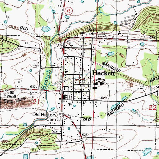 Topographic Map of City of Hackett, AR