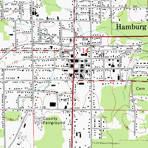 Topographic Map of City of Hamburg, AR