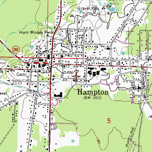 Topographic Map of City of Hampton, AR