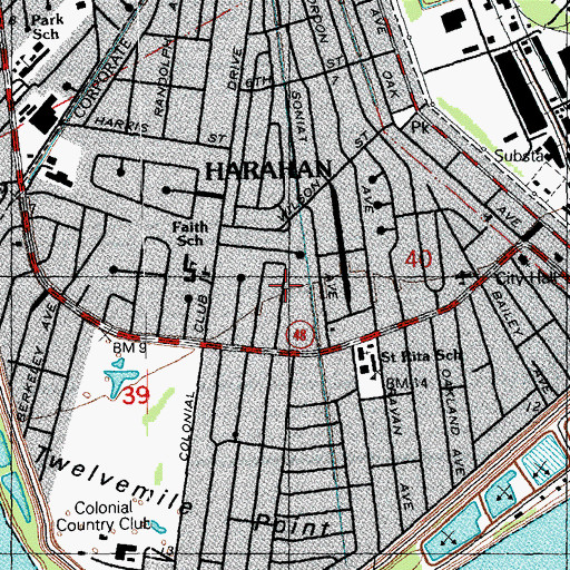Topographic Map of City of Harahan, LA