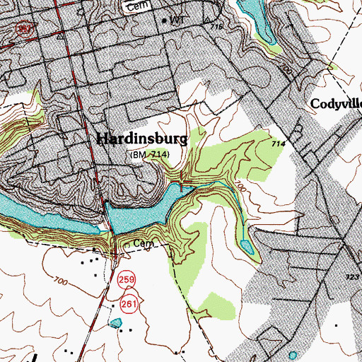 Topographic Map of City of Hardinsburg, KY