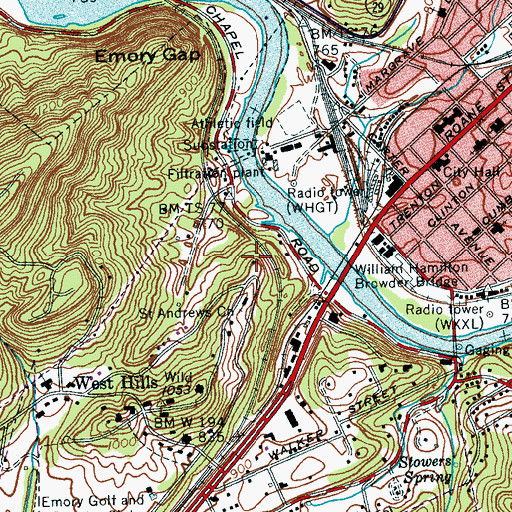 Topographic Map of City of Harriman, TN