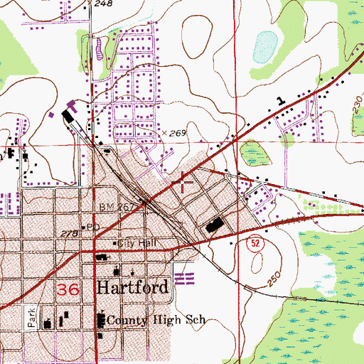 Topographic Map of City of Hartford, AL